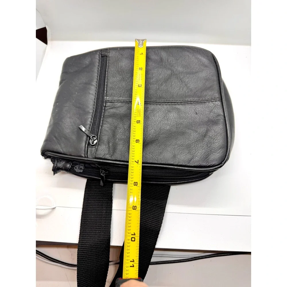 Buxton Black Genuine Leather Crossbody Bag Messenger Travel Multi-Pocket‎ Slim